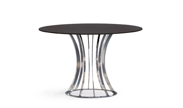 Round Table Chrome Metal Wood Outdoor Terrace Home